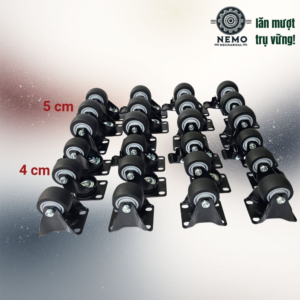 Bánh Xe TPR Chống Ồn Tải Cao – Càng Thép Sơn Tĩnh Điện Đen (D40, D50)